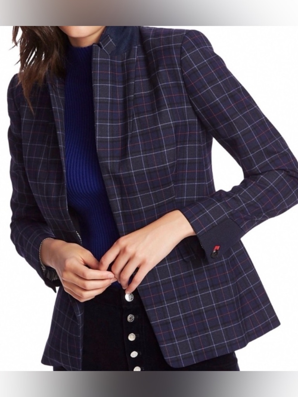 COURT & ROWE NAVY WINDOWPANE BLAZER SIZE 10 TAILORED CLASSIC JACKET